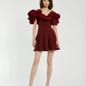 Crepe Godet Hem Mini Dress With Faille Ruffle