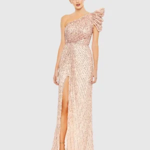 Embellished Puff One Shoulder Gown