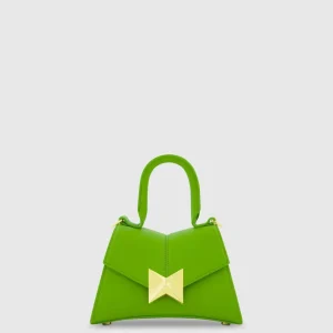 Angular Mini Leather Handbag With Gold Hardware