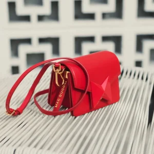Red Mini Leather Tone On Tone Crossbody Bag