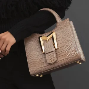 Crocodile Leather Tote Bag With Gold Buckle - FINAL SALE